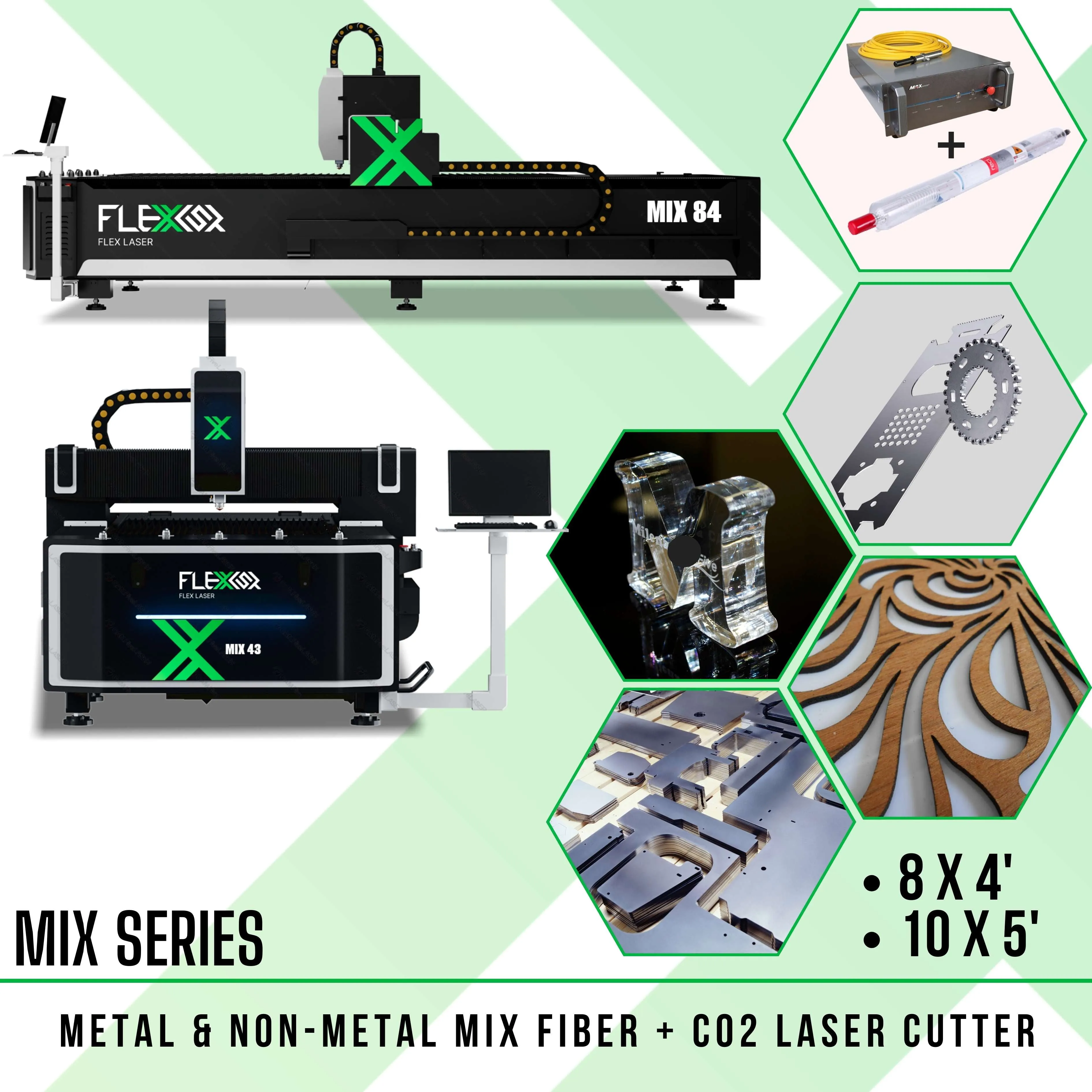 1500W to 3000W Fiber   150W CO2 MIX Series Metal and Non-Metal Cutter 8 x 4 or 10x5 ft cutting table