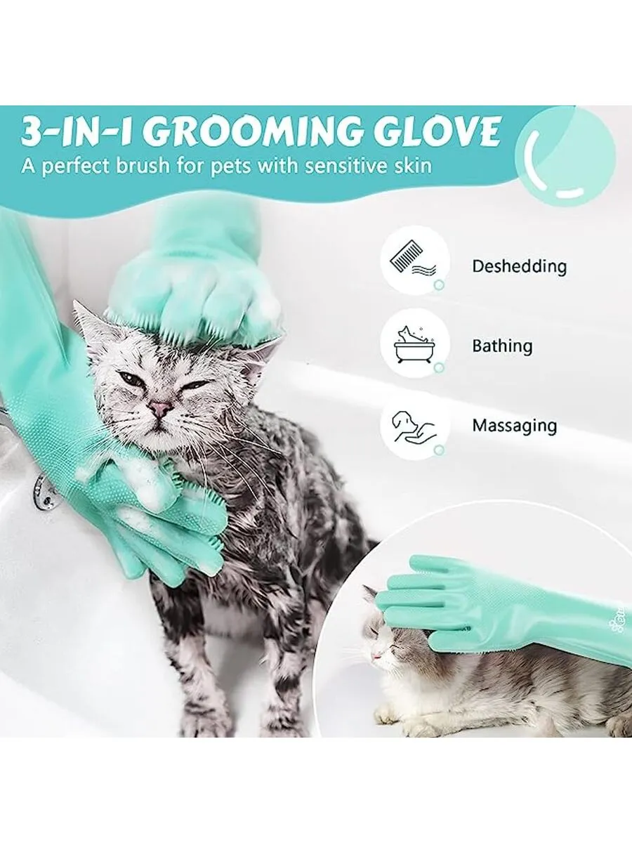 1pair 140g Lake Blue Silicone Pet Bathing Gloves For Cats And Dogs, Home Use