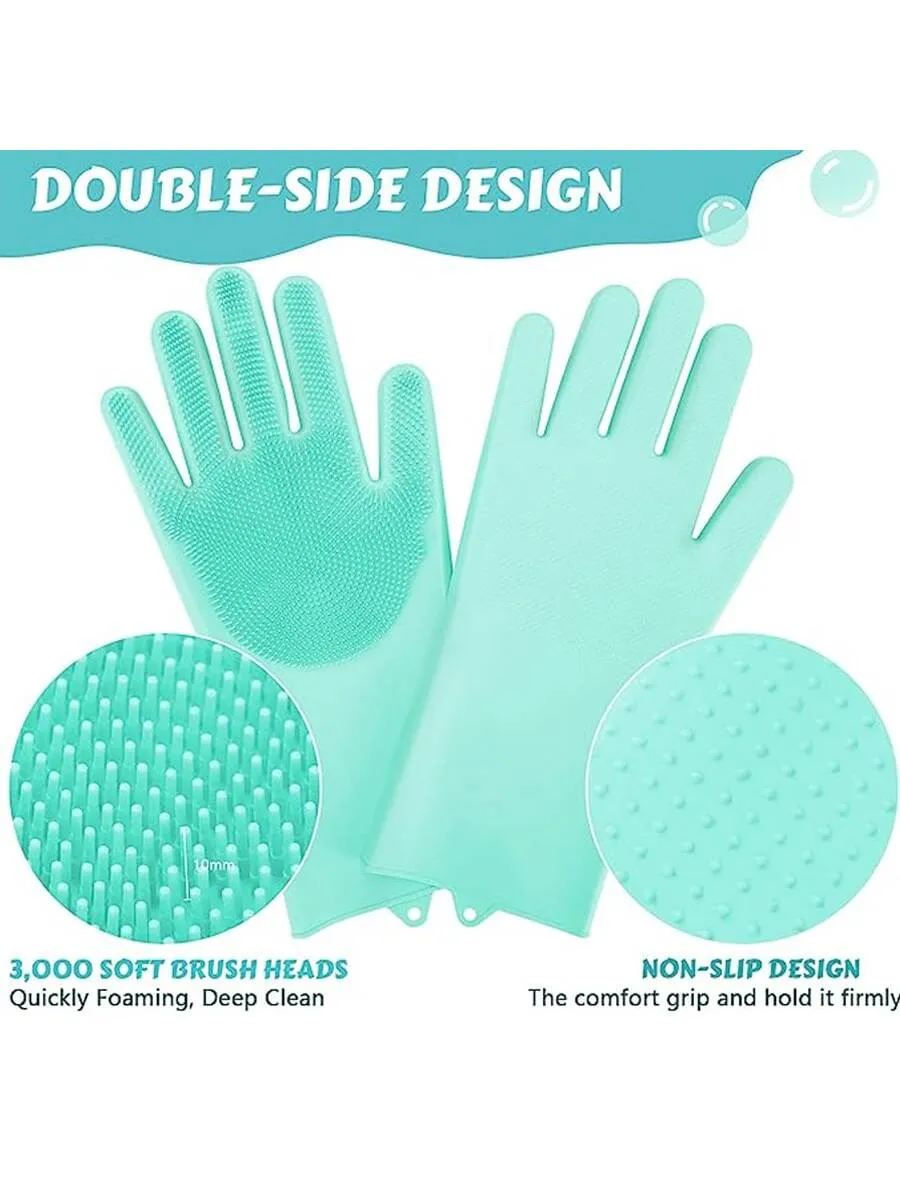 1pair 140g Lake Blue Silicone Pet Bathing Gloves For Cats And Dogs, Home Use