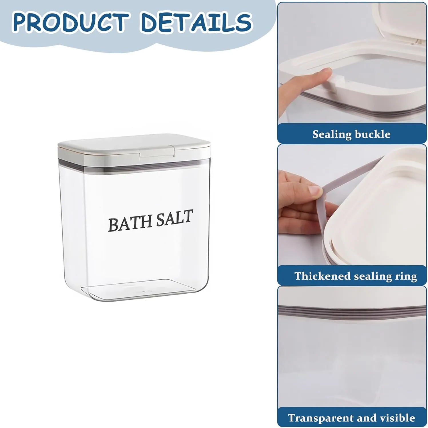 2 Pack Salt Container,2 L Bath Salt Container With Scoop Set,Plastic Salt Cellar Dispenser Jar,Candy Laundry Spoon With Lid Storage,Clear Cookie Holder,Airtight Cute Bathroom Pods Box Clear