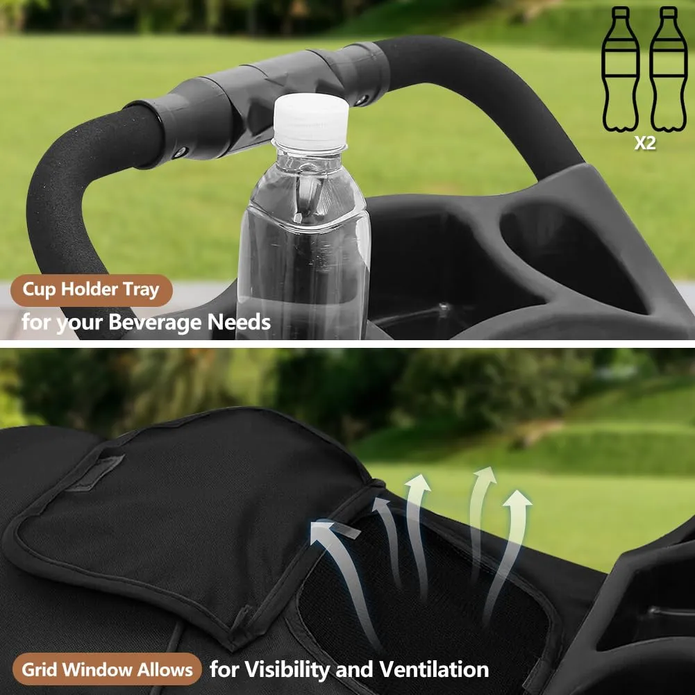 3-Wheel Foldable Pet Stroller for Dogs & Cats - Lightweight Travel Carrier with Cup Holder, Storage Basket & Smooth Ride - Perfect for Walks, Vet Visits (Black, 3 Wheels)
