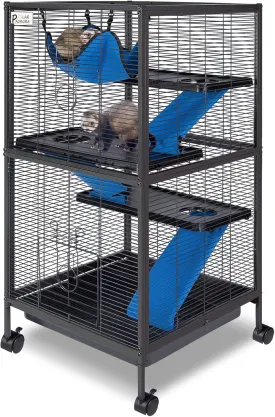 4 Tier Steel Deluxe Small Animal Pet Cage Kit for Guinea Pig Ferret Little Rabbit with Wheels Brakes Hammock 4 Platforms Removable Tray and Ladder with Flannel