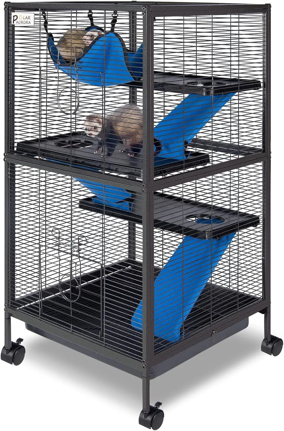 4 Tier Steel Deluxe Small Animal Pet Cage Kit for Guinea Pig Ferret Little Rabbit with Wheels Brakes Hammock 4 Platforms Removable Tray and Ladder with Flannel