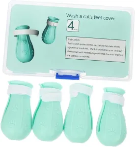 ABOOFAN 4 Pack Cat Booties Anti Scratch Cat Shoes for Kitten Adult Easy to Wear Covers Comfortable Material Bathing Cat Socks Adjustable Size