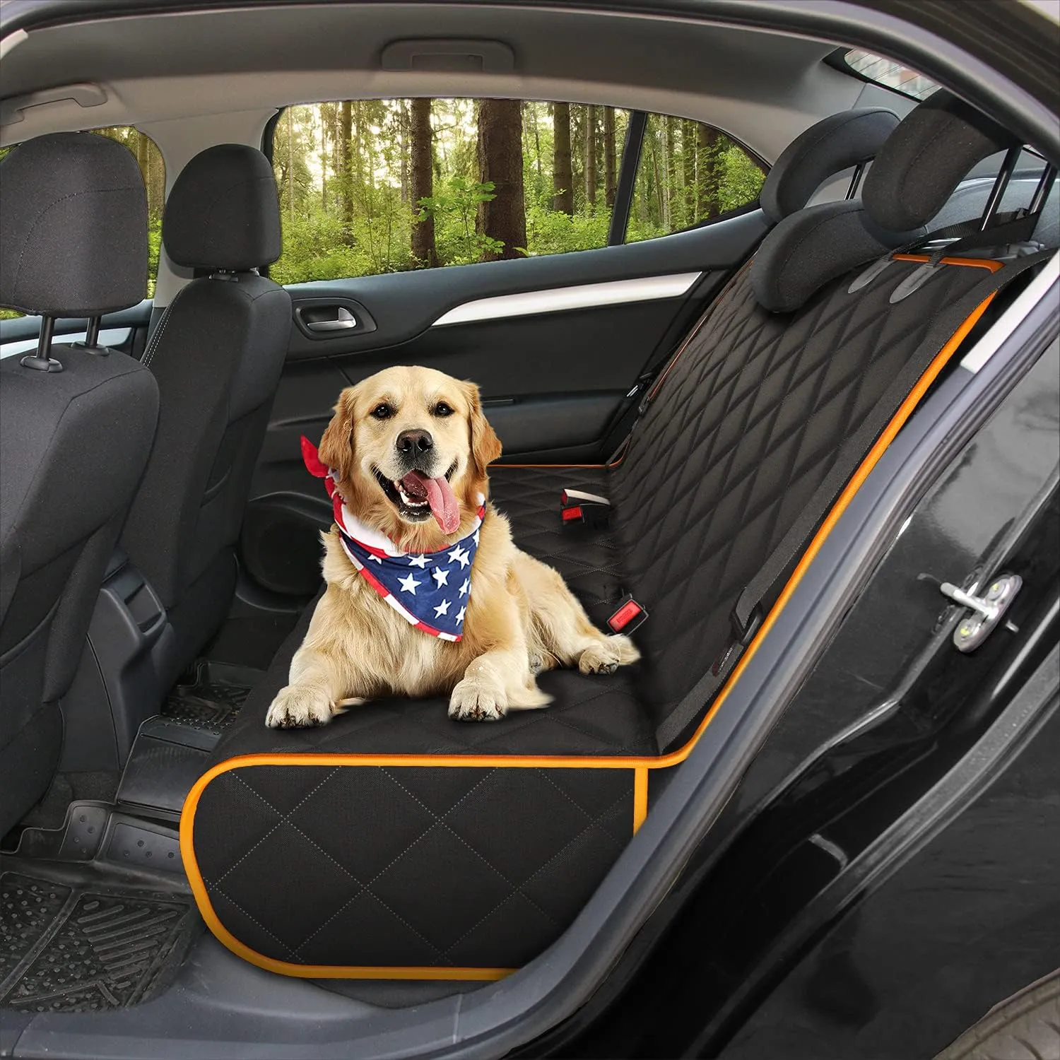 Active Pets Fabric Car Bench Dog Seat Cover for Back Seat, Waterproof Vehicle Seat Covers, Durable Scratch Proof Nonslip, Protector for Pet Fur & Mud, Washable - Orange