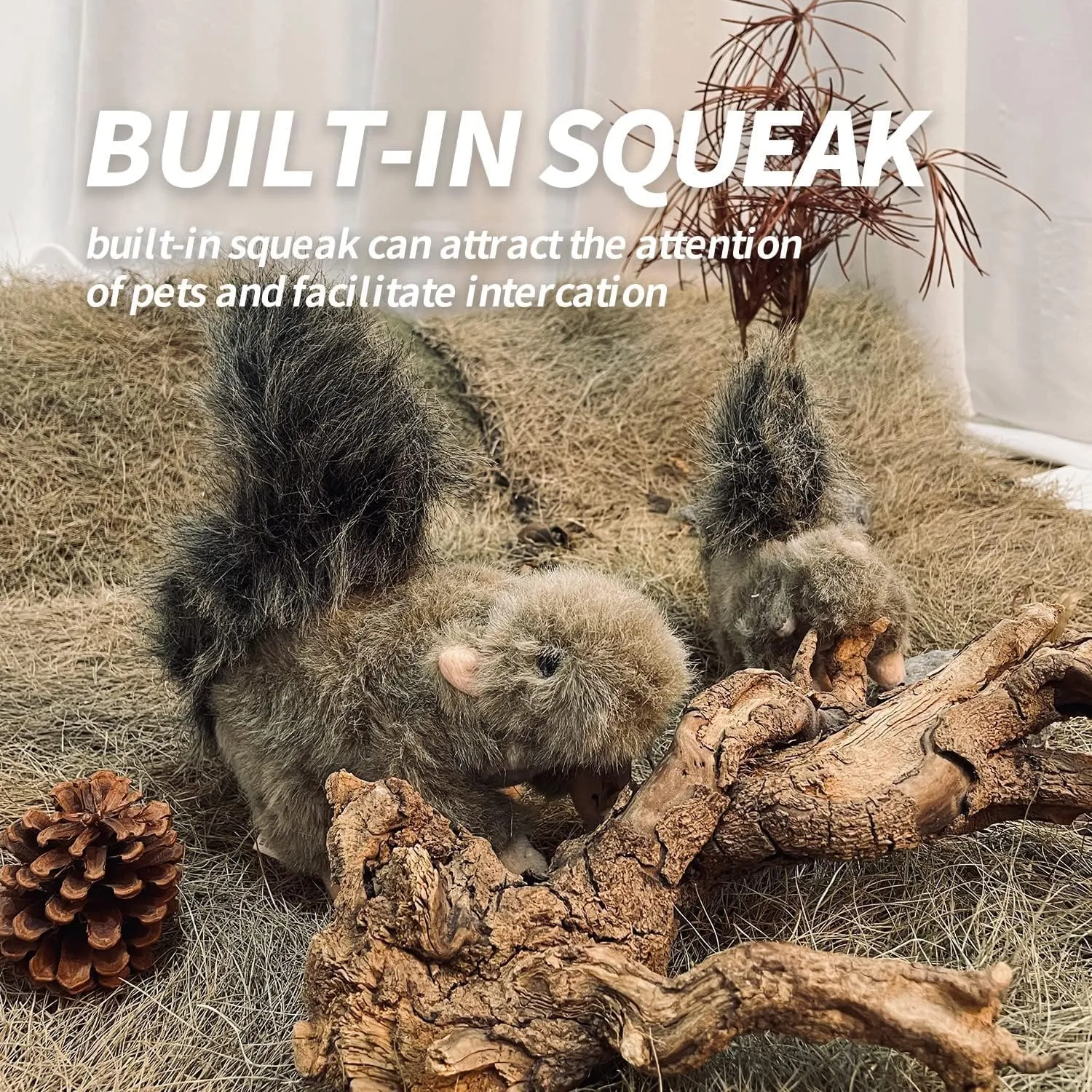 ALL FOR PAWS Interactive Dog Squirrel Plush Squeaky Toy - Perfect Puppy Enrichment Toy, Large