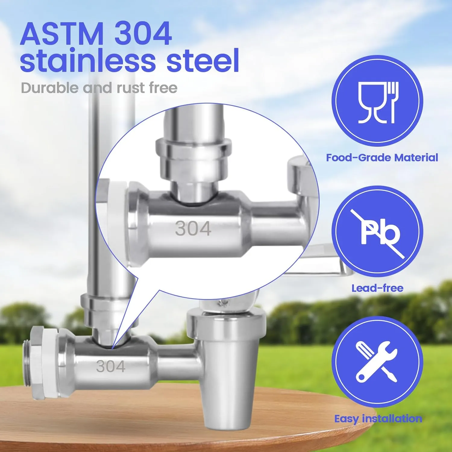 Amwater Stainless Steel Sight Glass Spigot, Compatible with The Berkey, Purewell, ProOne, Alexapure and Other Gravity-Fed Water Filtration Systems, Clear Water Level View, Stainless Steel Handle