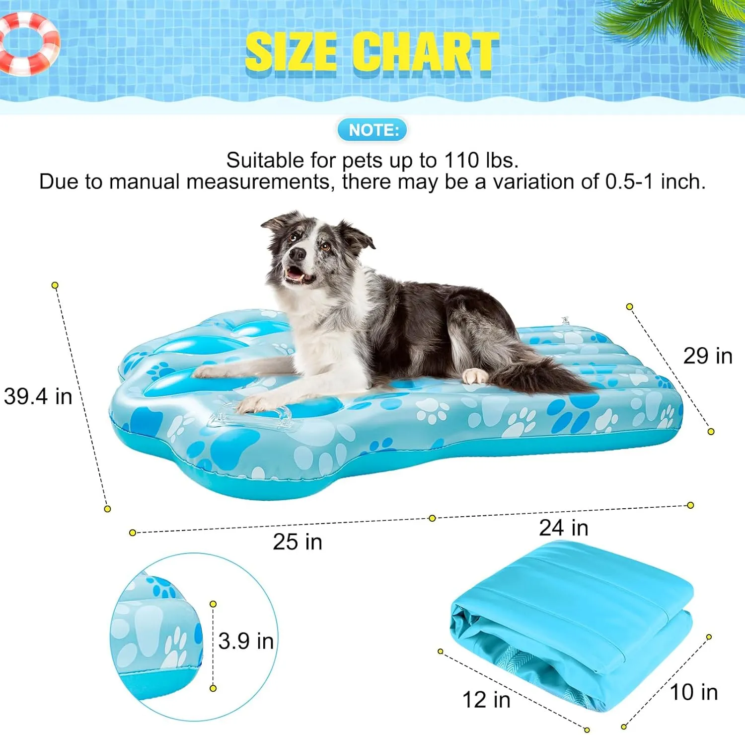 BEAUTYZOO Inflatable Dog Pool Float for Large Dogs, Foldable Summer Swim Raft for Pool, Lake, River Beach- Heavy-Duty Tear/Scratch Proof-up to 150Lbs Dogs Floatie Boat Hawaiian Ride-On Design