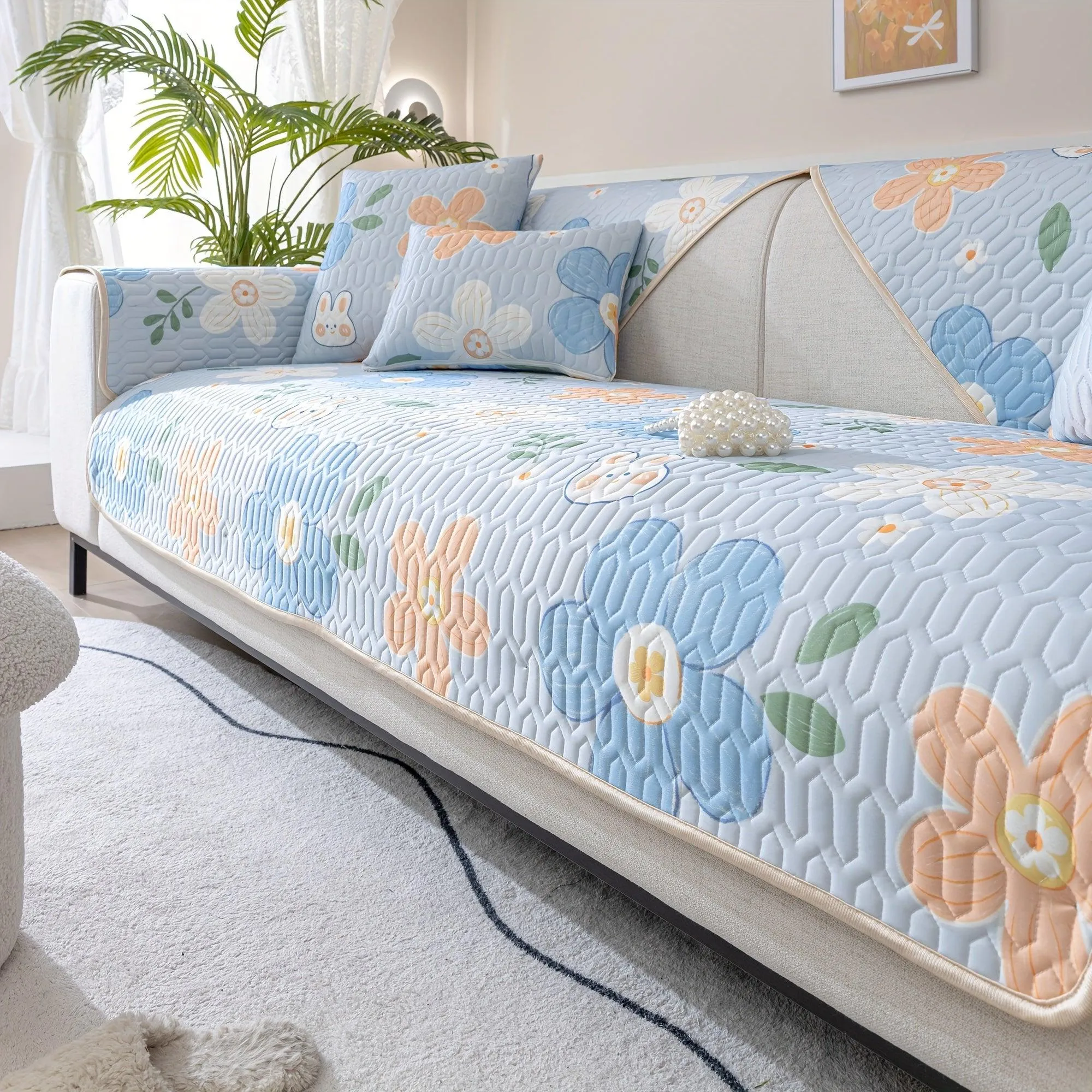 Boho Style Ice Silk Latex Sofa Cover Slipcover | Dog Hair Couch Cover