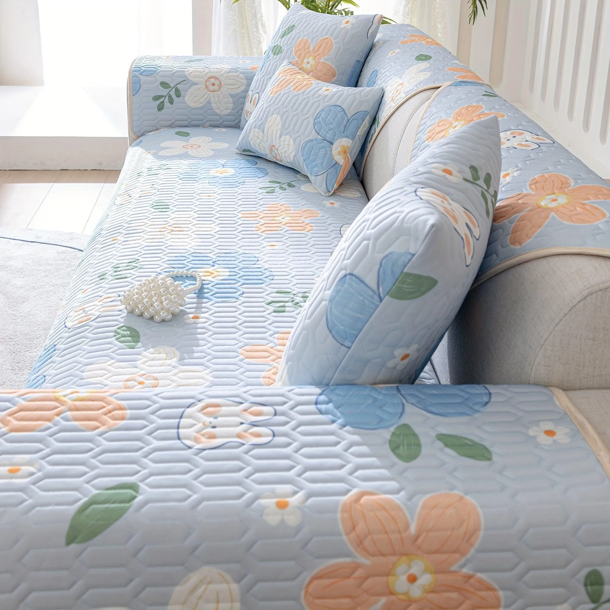 Boho Style Ice Silk Latex Sofa Cover Slipcover | Dog Hair Couch Cover