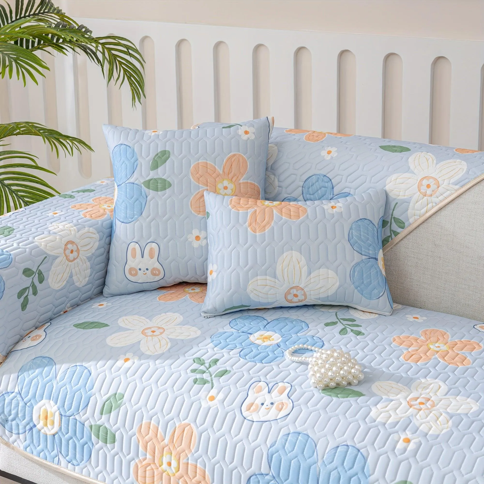 Boho Style Ice Silk Latex Sofa Cover Slipcover | Dog Hair Couch Cover