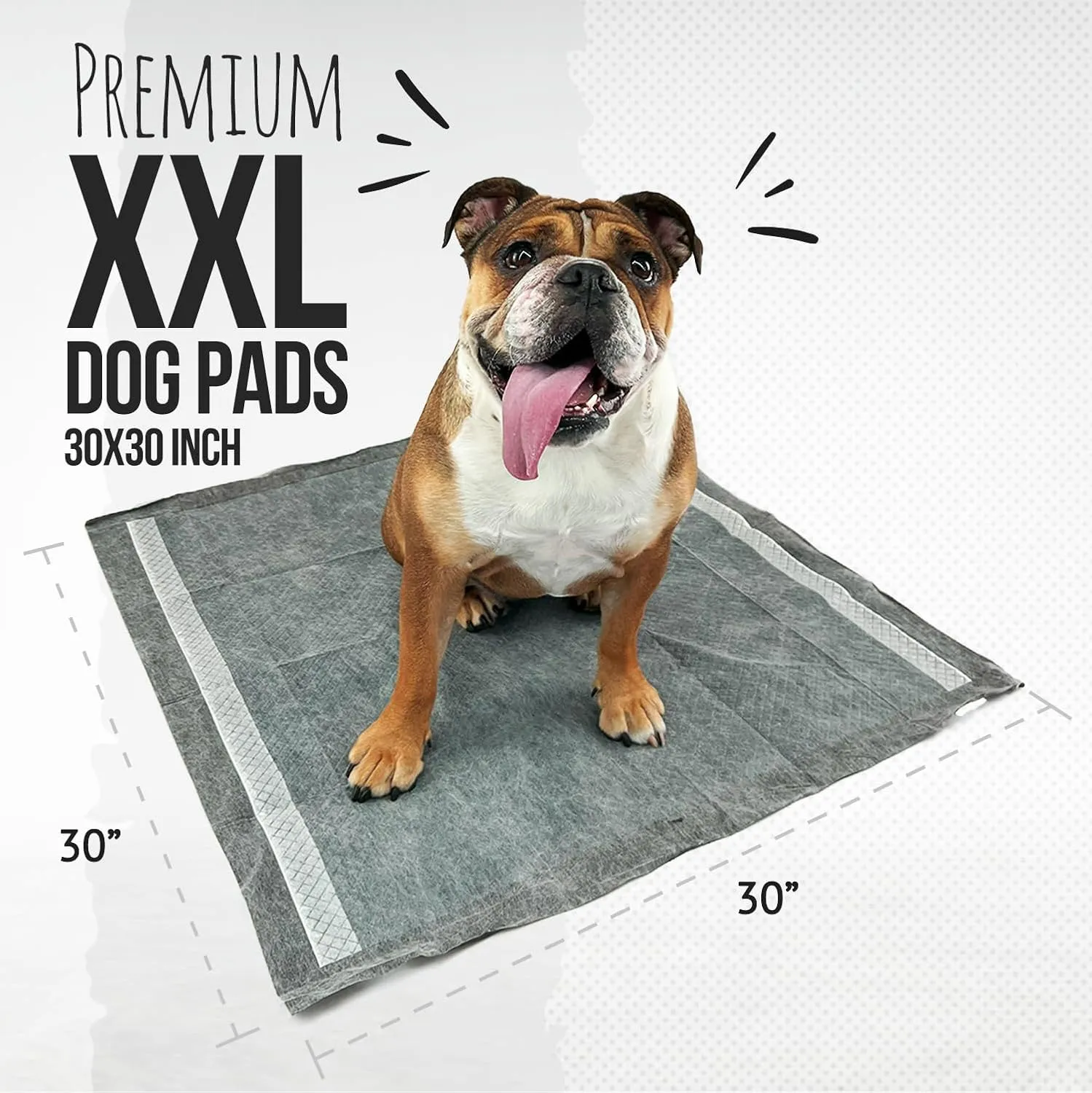 Bulldogology Charcoal XXL Pee Pads for Dogs (30x30) Puppy Pee Pads with Adhesive Sticky Tape - Leak Proof Charcoal Puppy Pads - Ultra Absorbing Charcoal Dog Pads - Activated Carbon Pee Pads (30-Count)