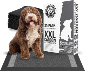 Bulldogology Charcoal XXL Pee Pads for Dogs (30x30) Puppy Pee Pads with Adhesive Sticky Tape - Leak Proof Charcoal Puppy Pads - Ultra Absorbing Charcoal Dog Pads - Activated Carbon Pee Pads (30-Count)