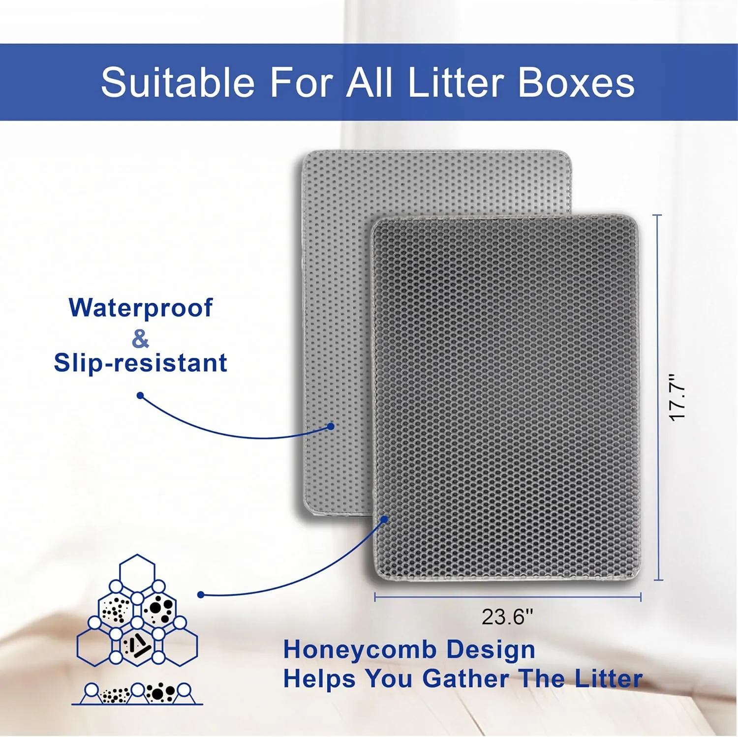 Cat Litter Mat, EVA Honeycomb Double Layer, Waterproof, Non-Slip, Easy to Clean, Scatter Control, Soft on Paws, Large Cat Litter Box Mat, Kitty Litter Trapping Mat
