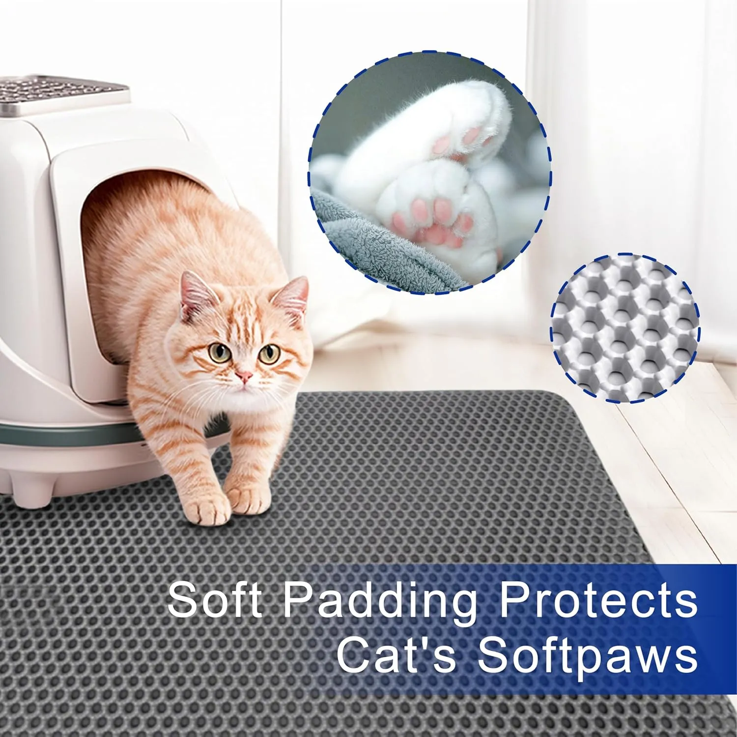 Cat Litter Mat, EVA Honeycomb Double Layer, Waterproof, Non-Slip, Easy to Clean, Scatter Control, Soft on Paws, Large Cat Litter Box Mat, Kitty Litter Trapping Mat