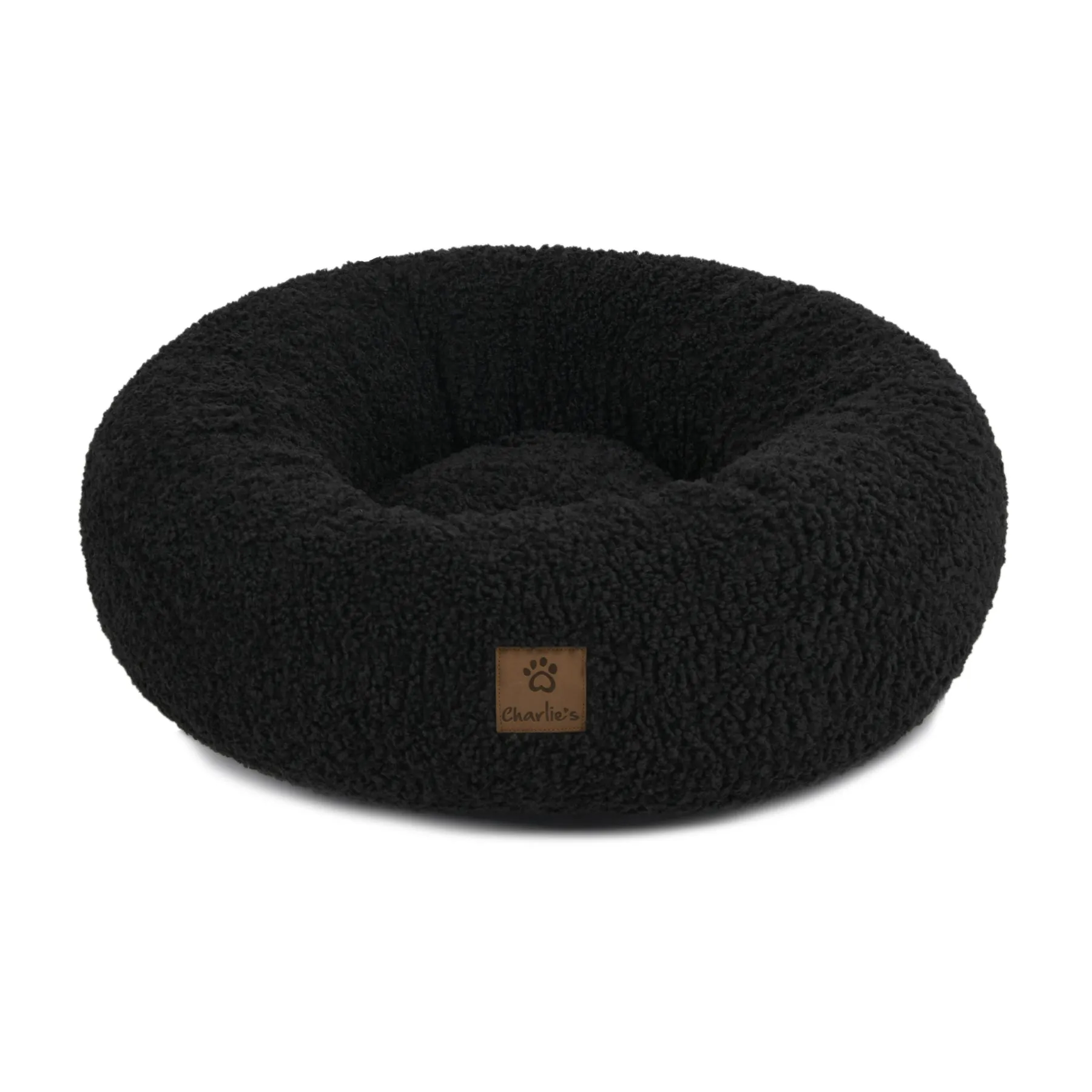 Charlie's Teddy Fleece Round Calming Dog Bed Charcoal Large