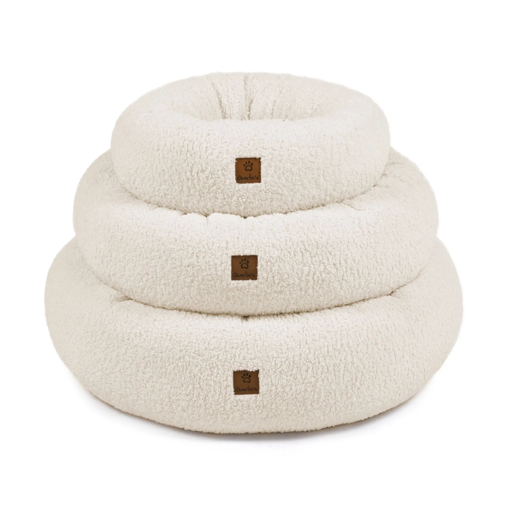 Charlie's Teddy Fleece Round Calming Dog Bed Cream Large