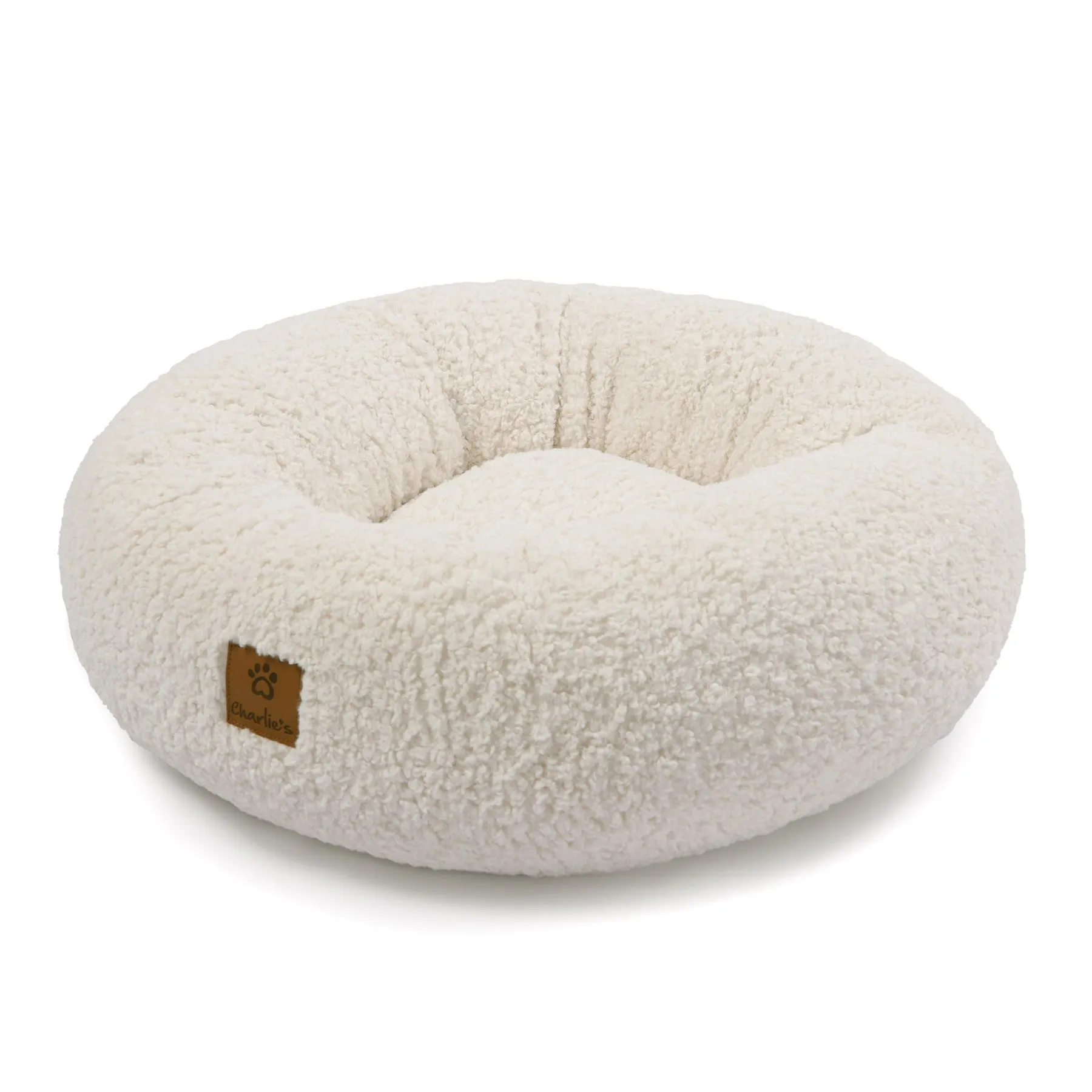 Charlie's Teddy Fleece Round Calming Dog Bed Cream Large