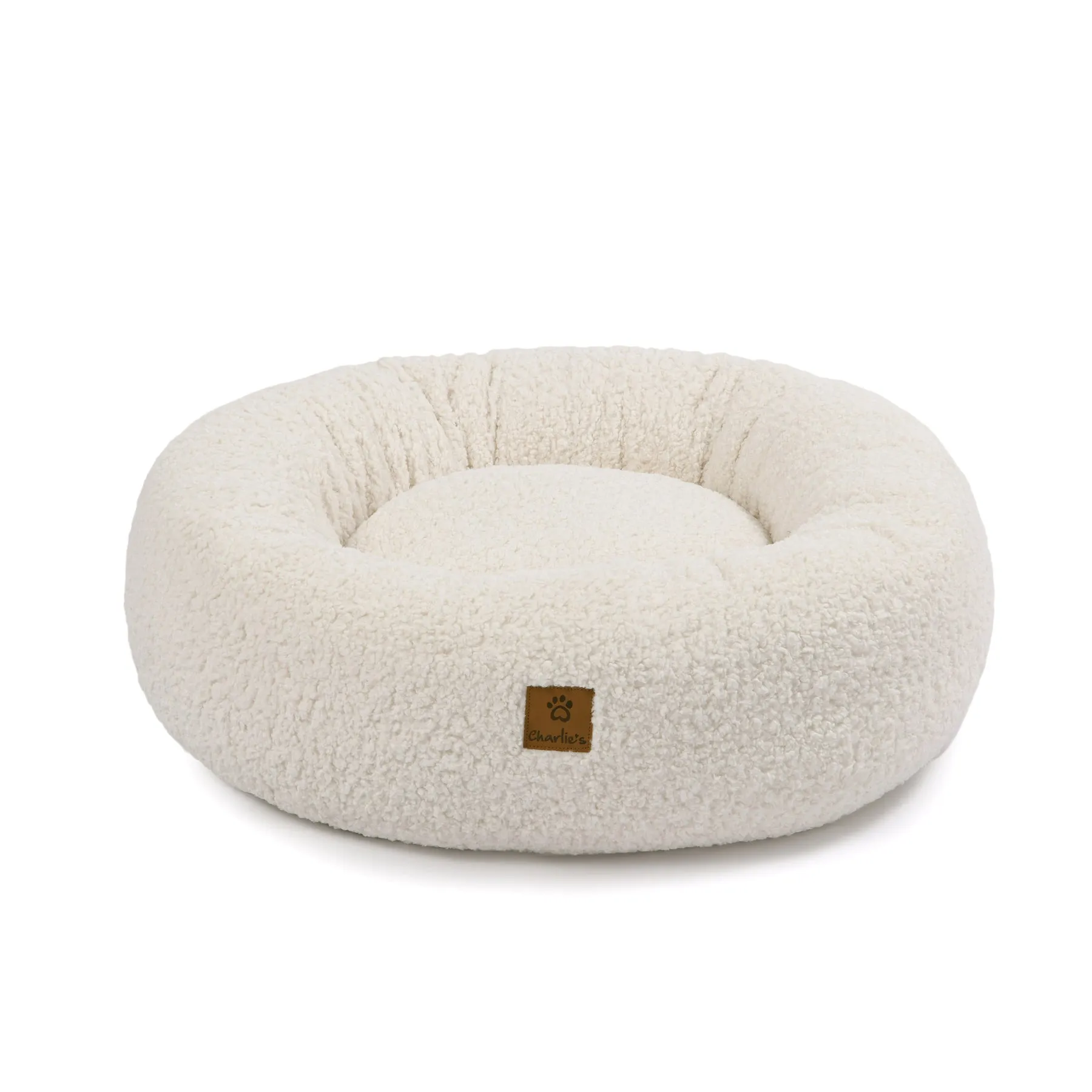 Charlie's Teddy Fleece Round Calming Dog Bed Cream Large