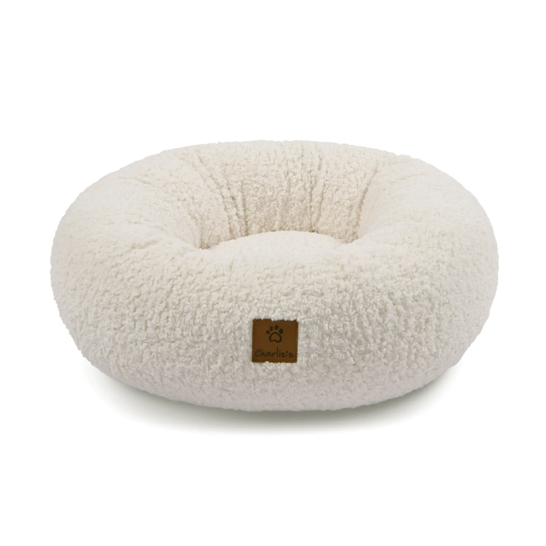 Charlie's Teddy Fleece Round Calming Dog Bed Cream Small