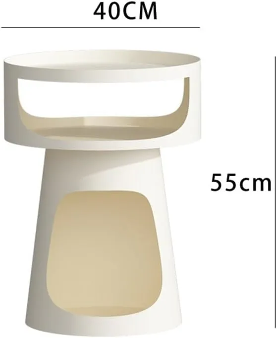 Coffee Table Creative Metal Round Side Table Double-Layer Coffee Table, Balcony Sofa Table, Bedroom Nightstand, Pet Bed for Cats End Tables(White)