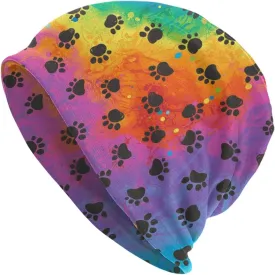 Colorful Dog Paw Print Beanie Chemo Hat Cancer Headwear Knitted Hats Baggy Slouchy Scarf Cap for Adults Women Men