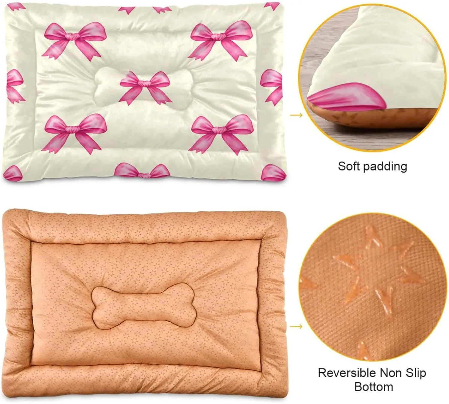 Cute Bows Outdoor Dog Bed Washable Waterproof Travel Pet Bed Portable Cat Mat with Non-Slip Bottom for Indoor and Sleeping 36 x 24 Inch
