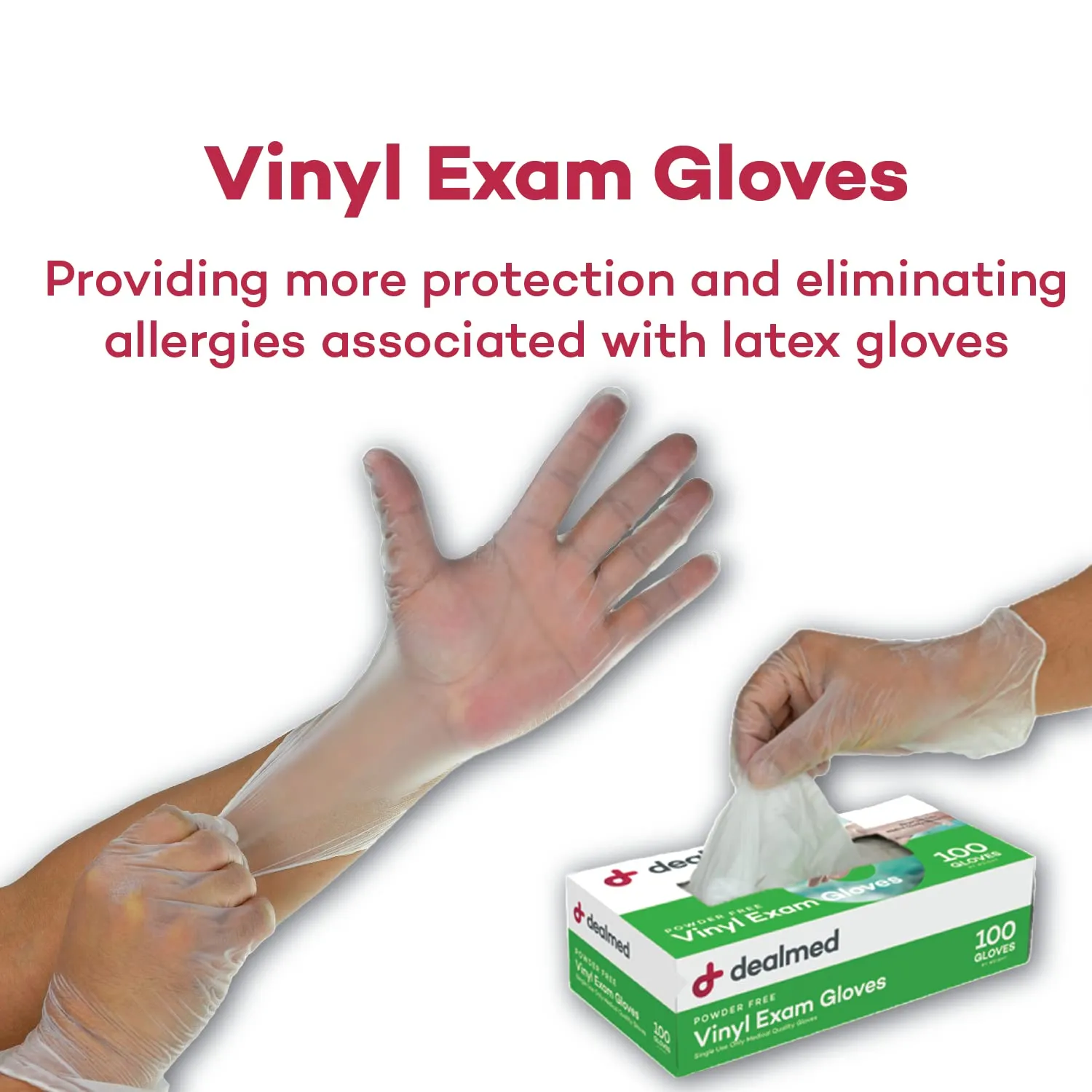 Dealmed Vinyl Exam Gloves  100 ct. Medium Medical Gloves, Disposable Gloves, Non-Irritating Latex Free Gloves for a First Aid Kit and Medical Facilities