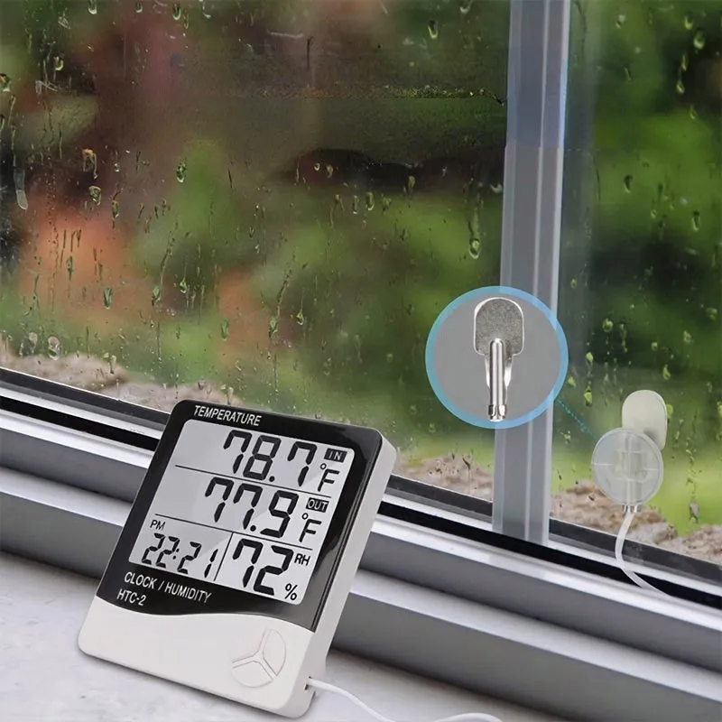 Digital Indoor Outdoor Thermometer Hygrometer with Clock and Sensor Head