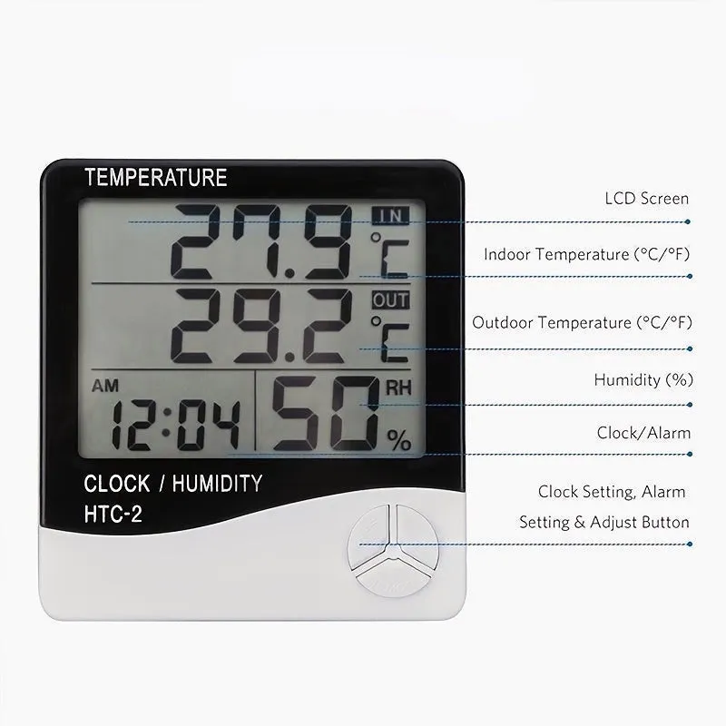 Digital Indoor Outdoor Thermometer Hygrometer with Clock and Sensor Head