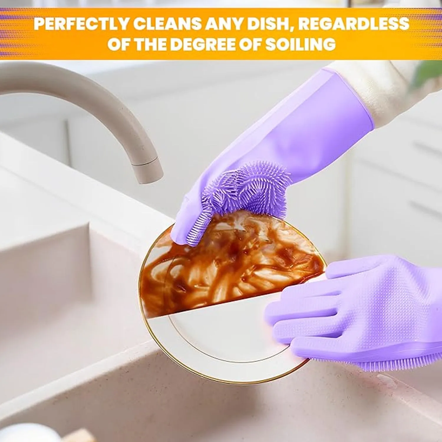 Dishwashing Gloves with Scrubber for Kitchen & Bathroom