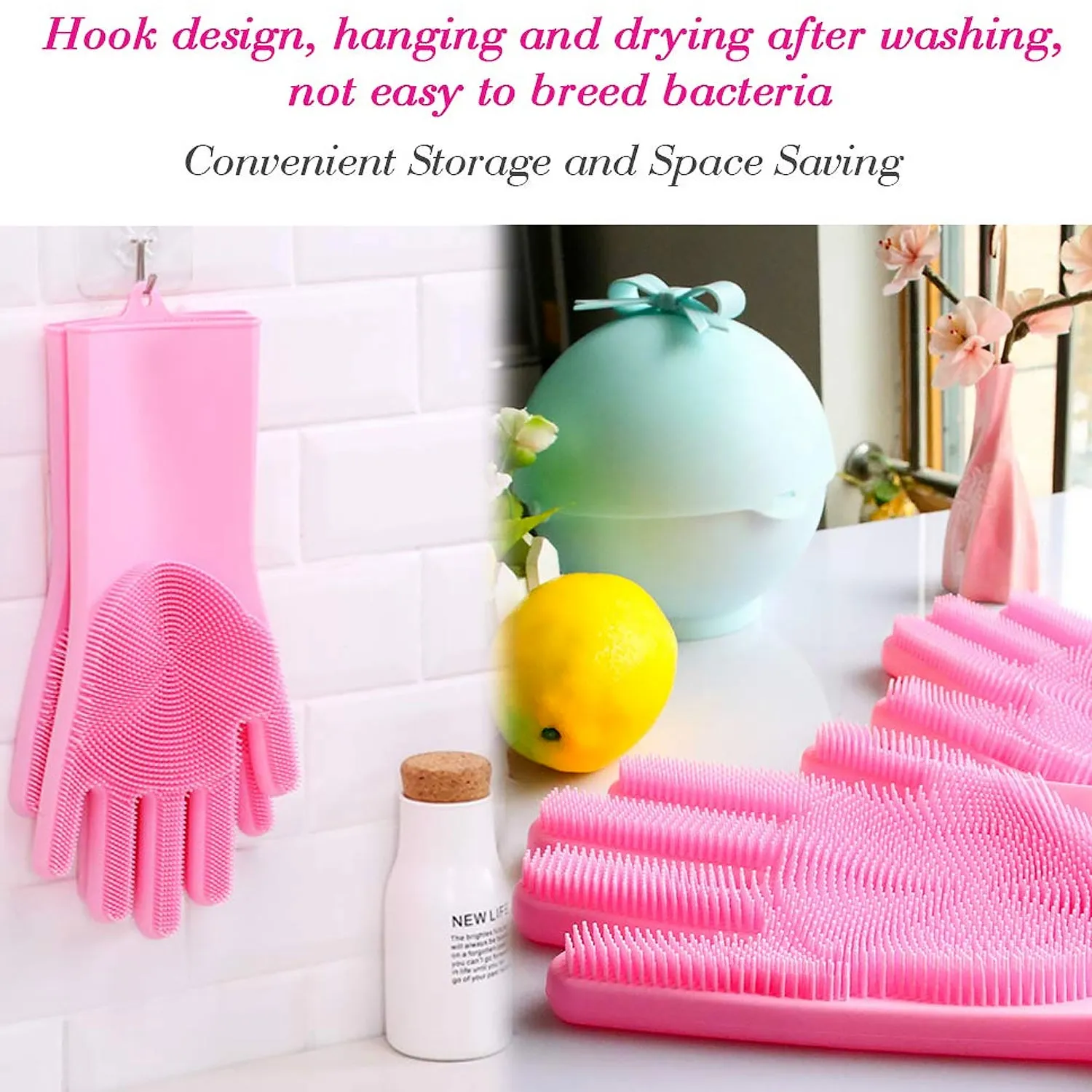 Dishwashing Gloves With Scrubber Silicone Cleaning Reusable Scrub Gloves For Wash Dish Kitchen Bathroom Pet Grooming Wet And Dry Glove (1 Pair 250 Gm)