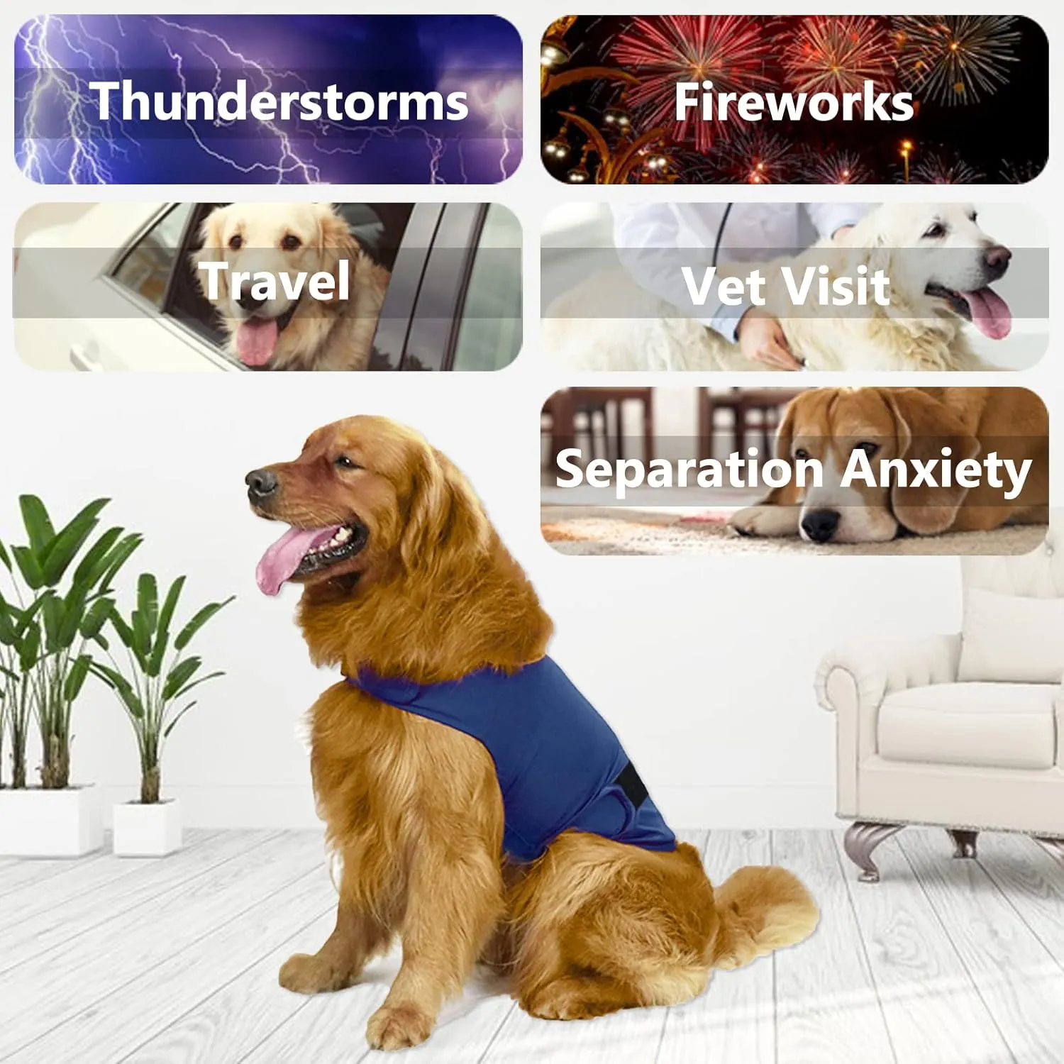 Dog Anxiety Jacket, Skin-Friendly Calming Shirt for Dogs- Dog Coat for Thunder, Fireworks and Separation - Keep Pet Calm Without Medicine & Training, Anti Anxiety Vest for Dogs (Dark Blue, XL)