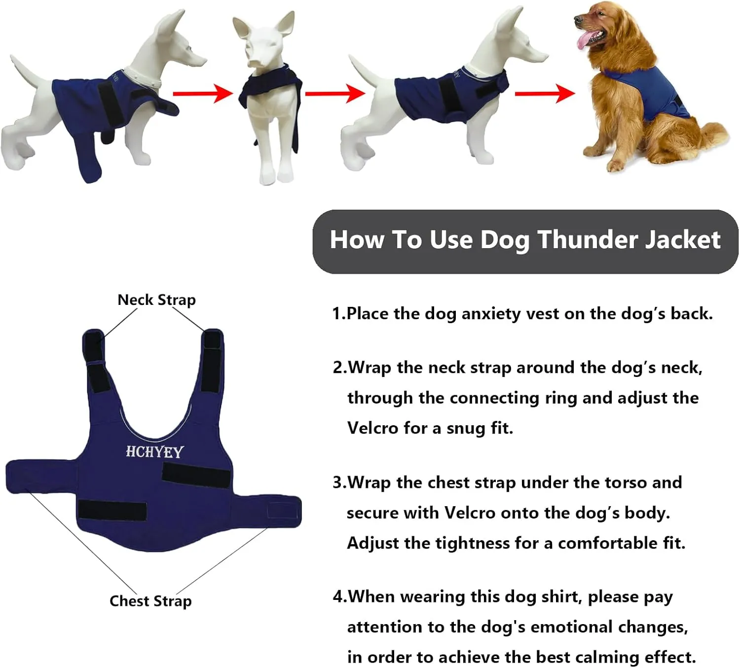 Dog Anxiety Jacket, Skin-Friendly Calming Shirt for Dogs- Dog Coat for Thunder, Fireworks and Separation - Keep Pet Calm Without Medicine & Training, Anti Anxiety Vest for Dogs (Dark Blue, XL)