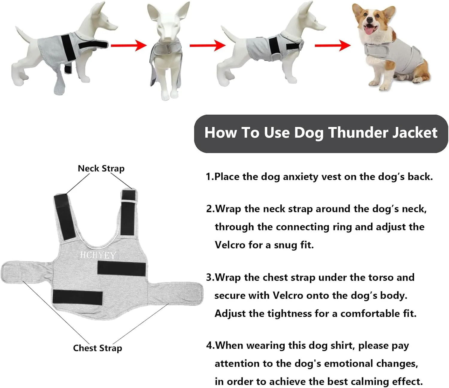 Dog Anxiety Jacket, Skin-Friendly Calming Shirt for Dogs- Dog Coat for Thunder, Fireworks and Separation - Keep Pet Calm Without Medicine & Training, Anti Anxiety Vest for Dogs (Light Grey, XL)