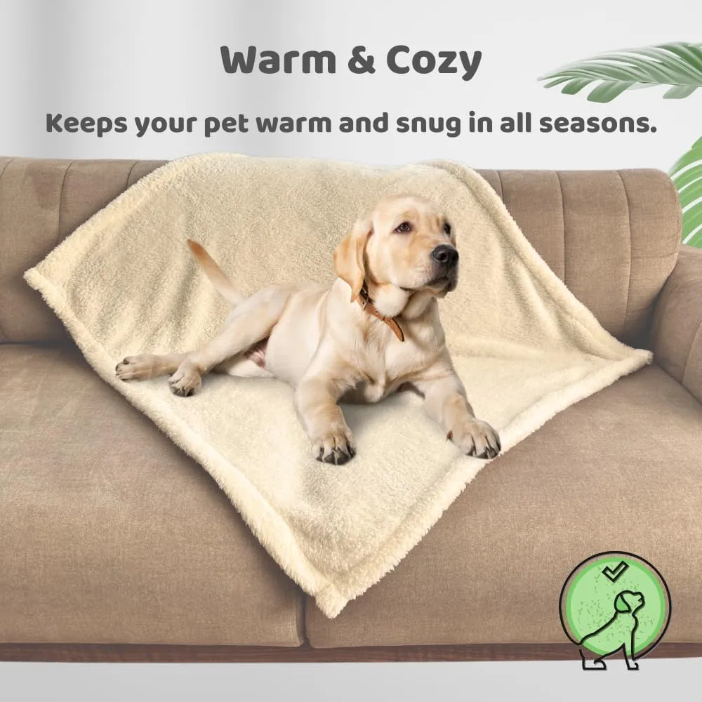 Dog Blankets Cat Blankets for Pets Puppy Washable Extra Soft Indoor Fleece Double Side Using Thick Fluffy Keep Warm Throw Bed Fabric 300 GSM Couch Protection (Cream, 24" x 32")