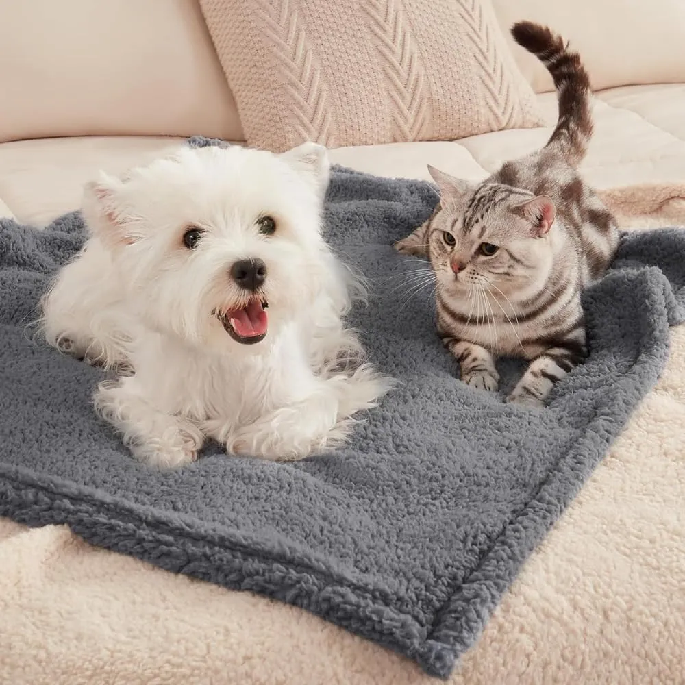 Dog Blankets Cat Blankets for Pets Puppy Washable Extra Soft Indoor Fleece Double Side Using Thick Fluffy Keep Warm Throw Bed Fabric 300 GSM Couch Protection (Grey, 24" x 32")