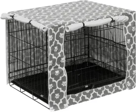 Dog Crate Cover Kennel Dogs Covers fits Small Medium Large crates cage Heavy Nylon Waterproof soundproof Indoor Outdoor - Cover only - Gray paw - 48 inch