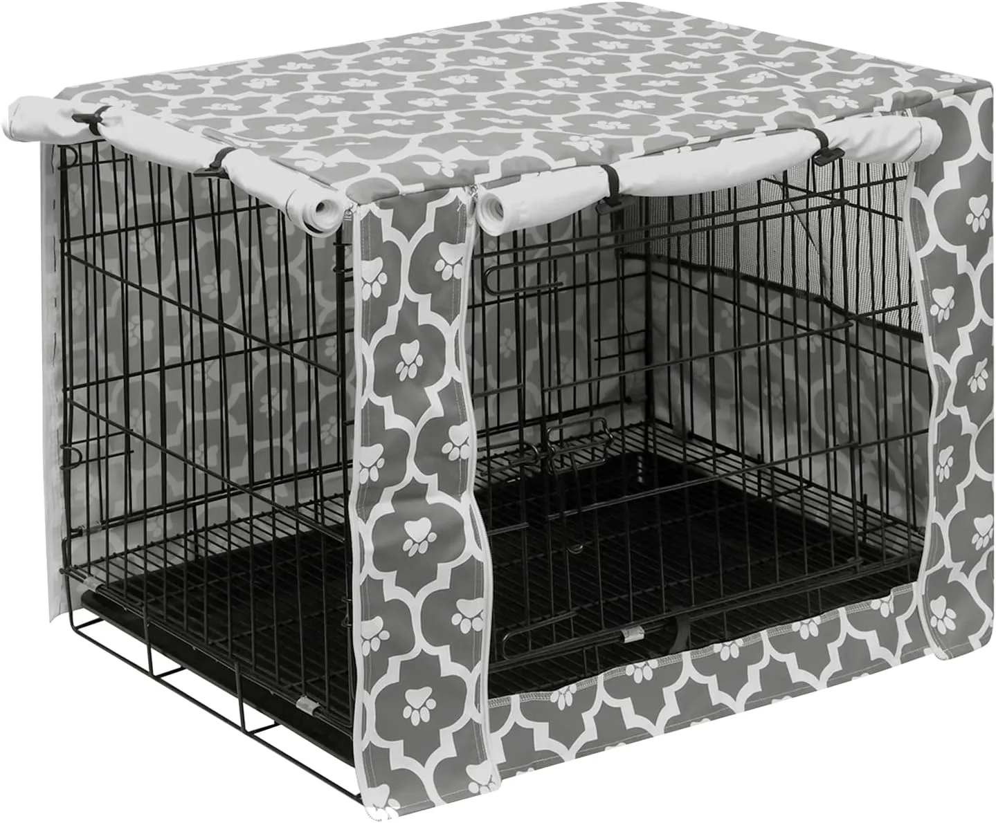 Dog Crate Cover Kennel Dogs Covers fits Small Medium Large crates cage Heavy Nylon Waterproof soundproof Indoor Outdoor - Cover only - Gray paw - 48 inch