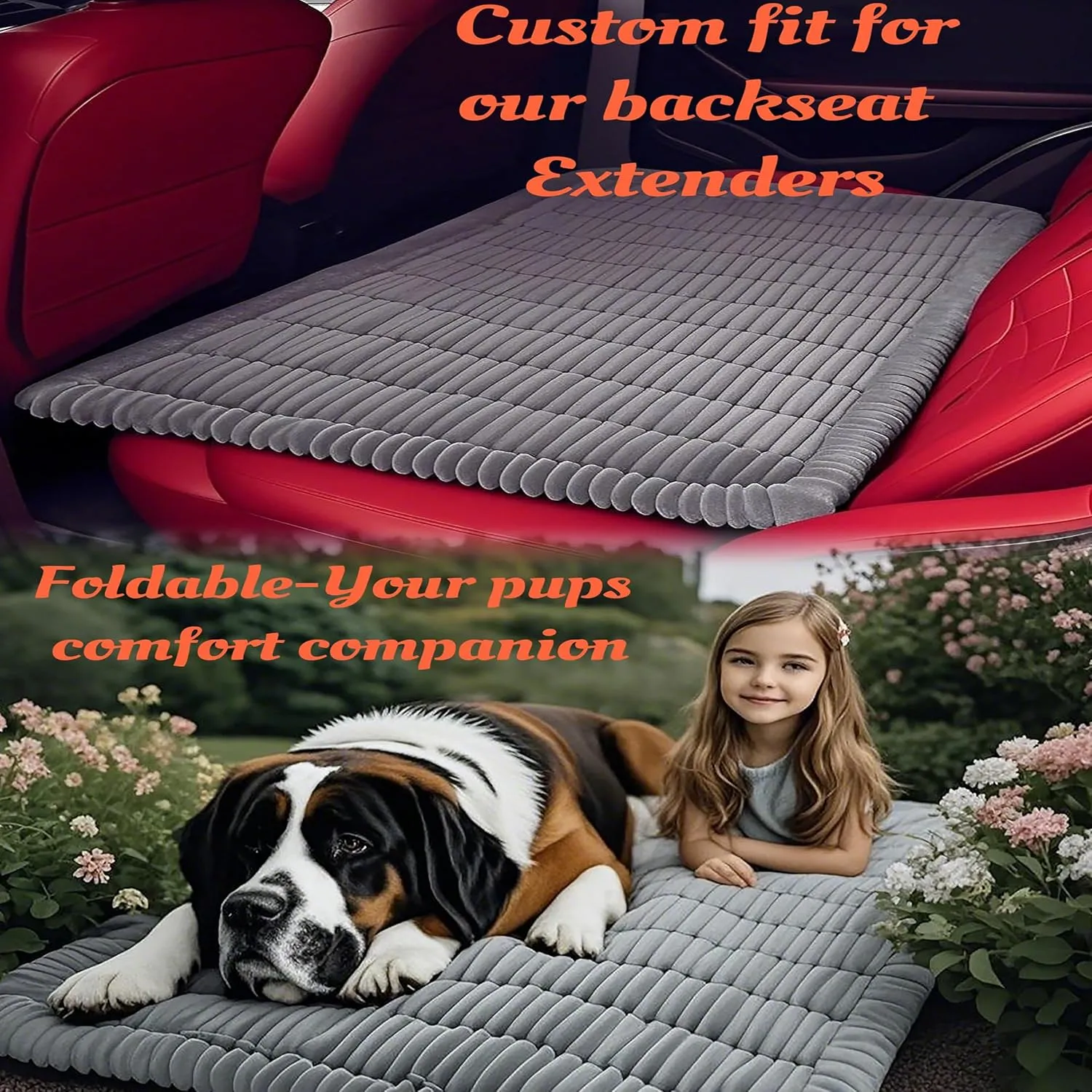 Dog mat for carBackseat pet Bed mat, Custom Fit for Backseat Extenders, and Seat Covers, Washable Travel Dogs Bed for Cars, SUVs, Sedans.(Gray, 24.8x54 inches) (Grey, Little)