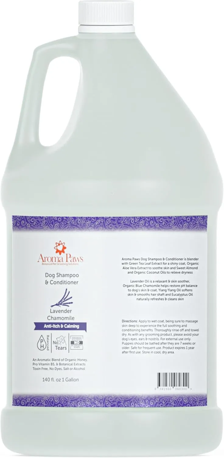 Dog Shampoo and Conditioner - Aromatic Tearless Shampoo for Cleansing, Grooming, and Conditioning - Moisturizing Shampoo for Dogs and Puppies - Lavender Chamomile, 1 Gallon