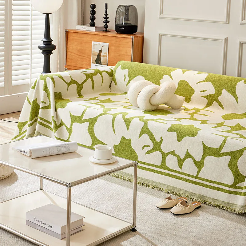Eloise Floral Chenille Sofa Cover With Tassel