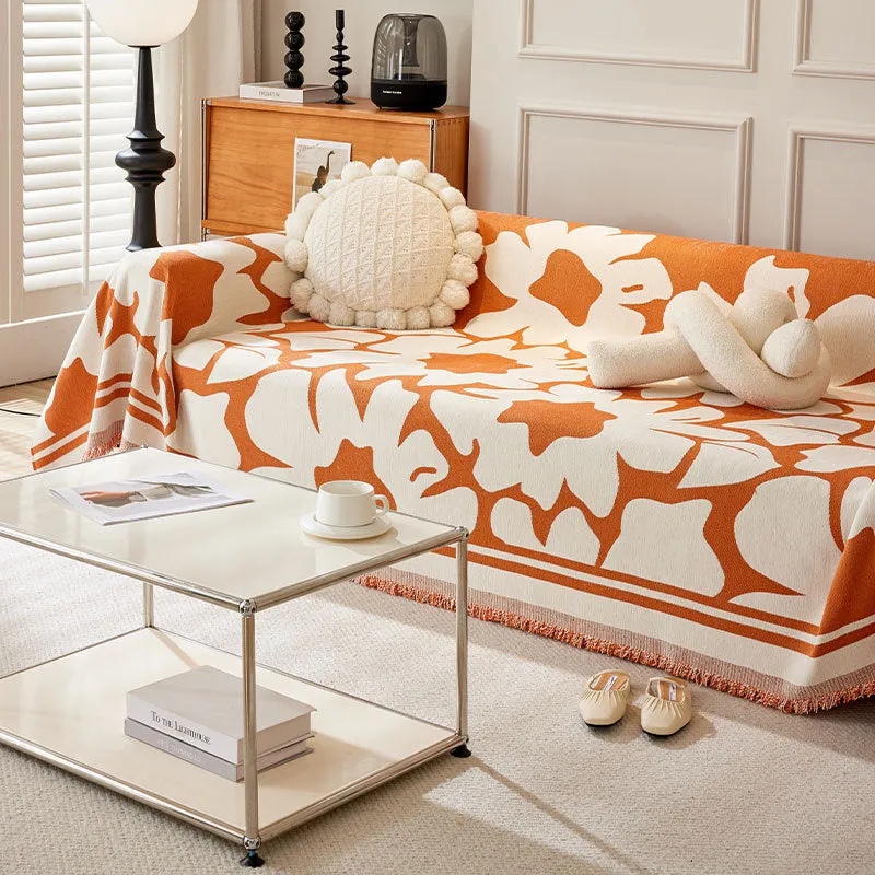 Eloise Floral Chenille Sofa Cover With Tassel