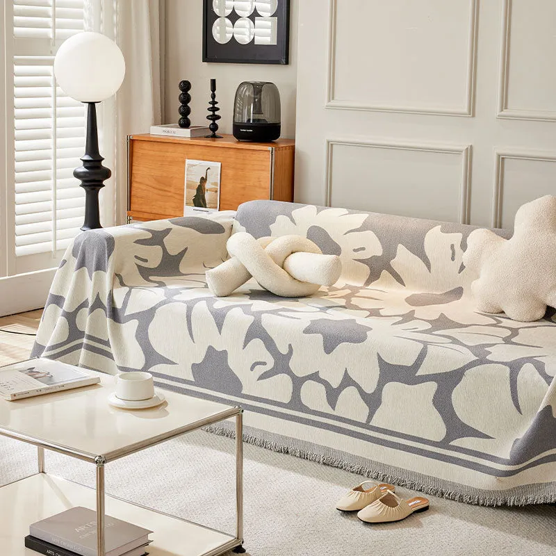 Eloise Floral Chenille Sofa Cover With Tassel