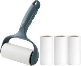 Ergonomic Lint Roller for Clothes Furniture Couch Dog & Cat Bed Balliard Table Lint Remover for Pet Hair Extra Sticky 1 Reusable Handle with 4 Refills (Shadow Gray)