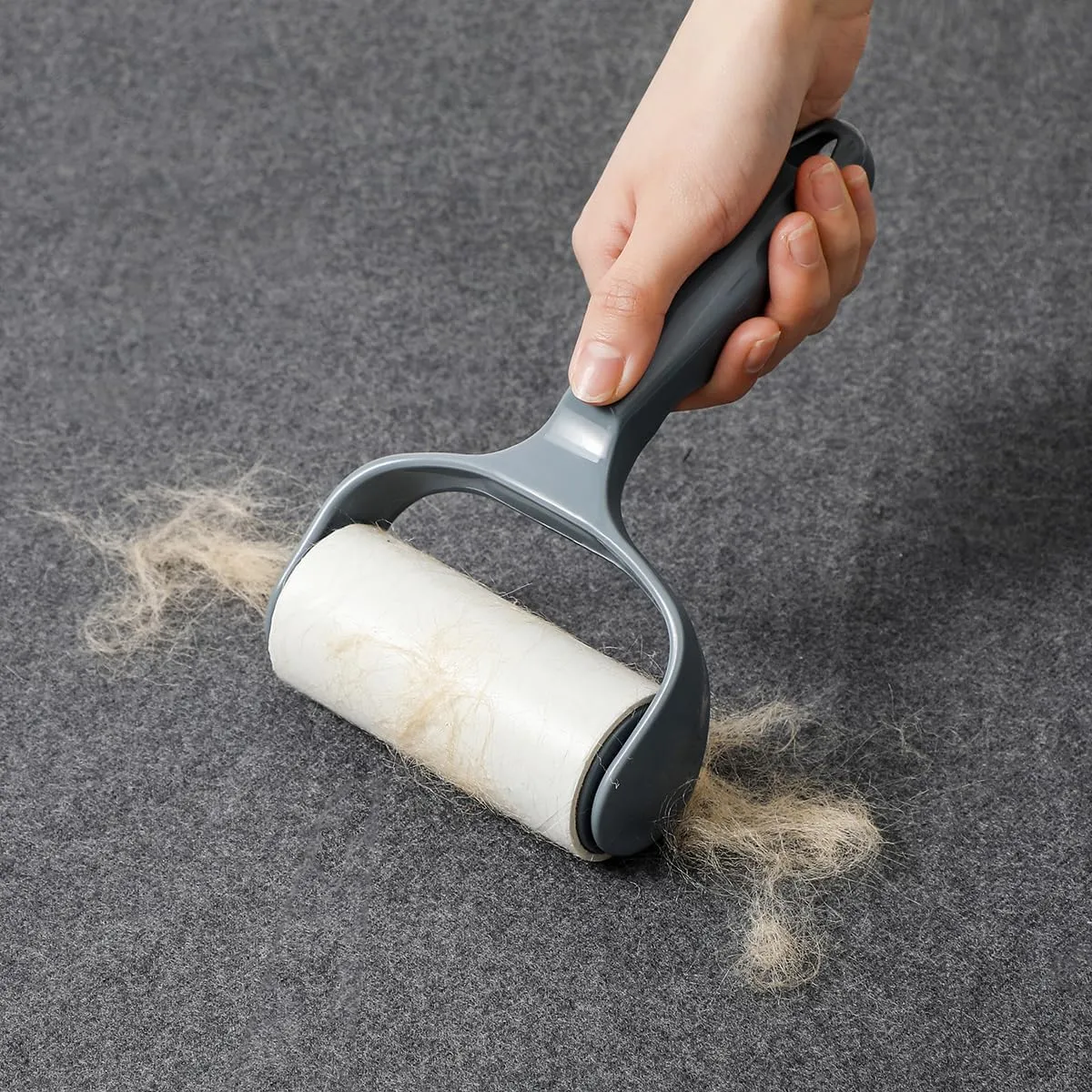 Ergonomic Lint Roller for Clothes Furniture Couch Dog & Cat Bed Balliard Table Lint Remover for Pet Hair Extra Sticky 1 Reusable Handle with 4 Refills (Shadow Gray)