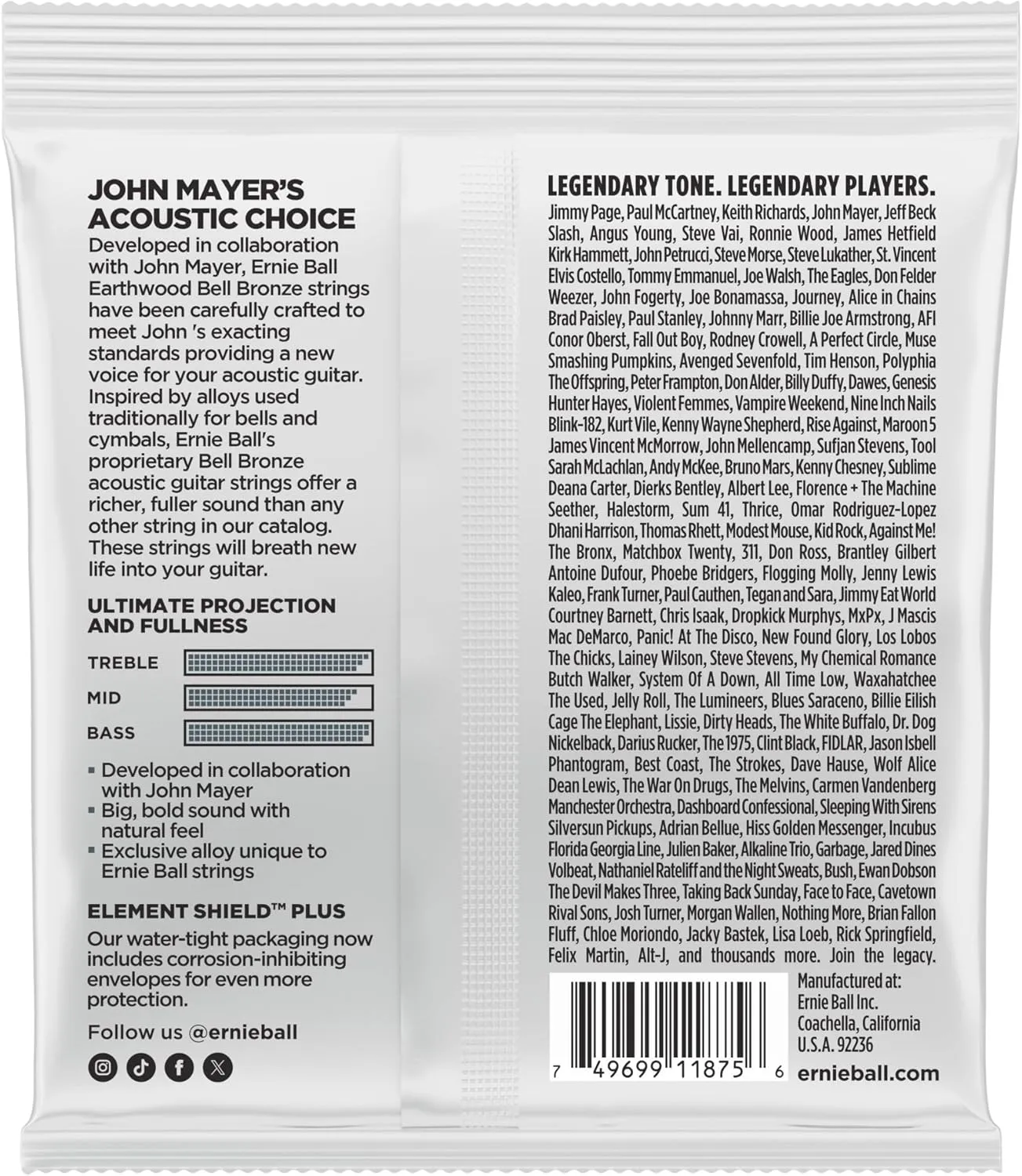 Ernie Ball Light Earthwood Bell Bronze Acoustic Guitar Strings 11-52