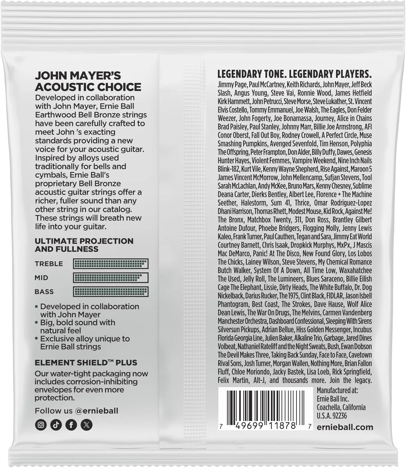 Ernie Ball Medium Earthwood Bell Bronze Acoustic Guitar Strings 13-56
