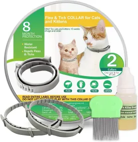 Flea and Tick Collar for Kittens, 8 Month Protection, Cat Flea Collars, Natural Flea and Tick Prevention with Plant-Based Essential Oils, Safe Flea Treatment for Cats
