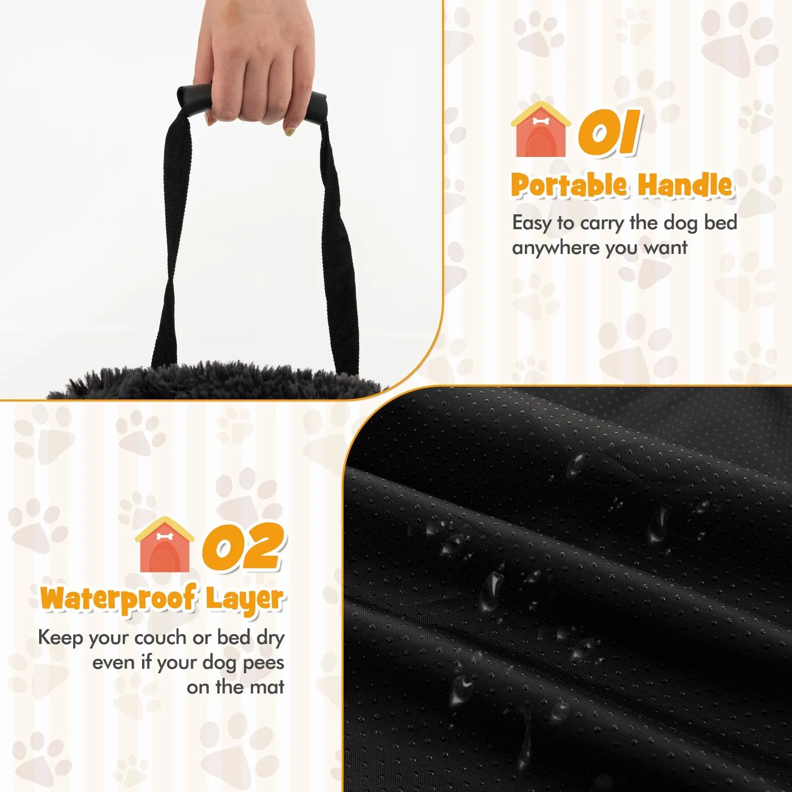 Fluffy Dog Mat Couch Cover Protector with Detachable Washable Cover and Anti-slip Bottom-Black-M